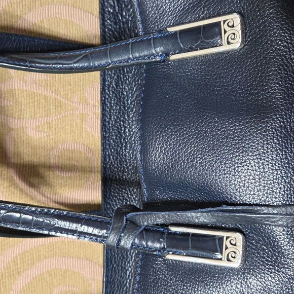 Brighton Dark Blue Leather Shoulder Bag Raven Soft Satchel with Heart Accent - Picture 3 of 9